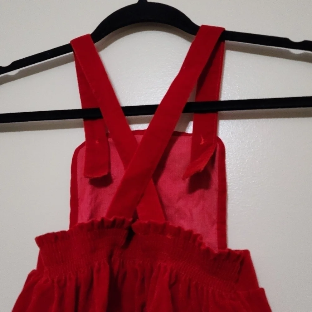 Vintage Toddler Velour Overall Dress Dark Red Farm Fall Christmas Size 5/7 Read